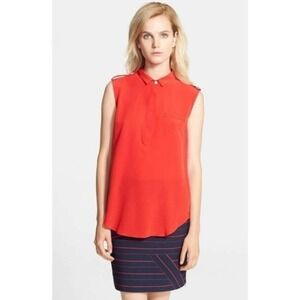 Band Of Outsiders Women's Silk Sleeveless Button Up Shirt Top Red Size Medium